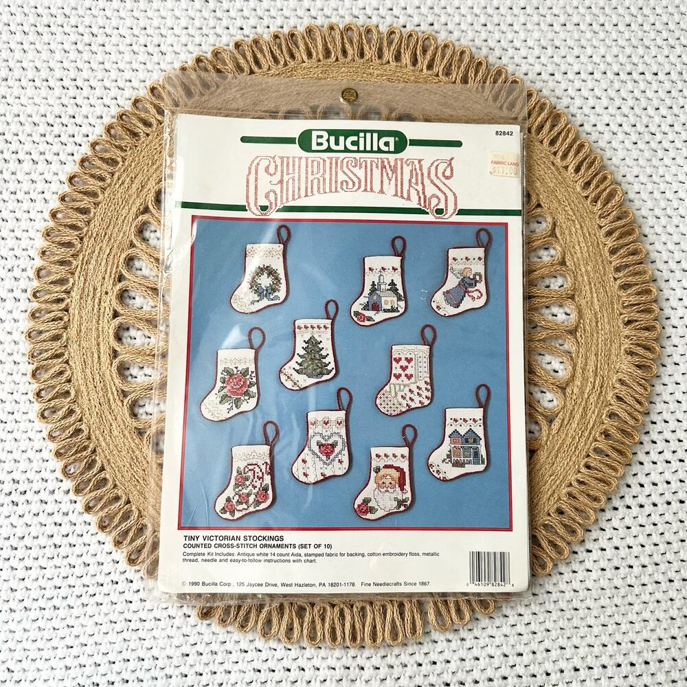 Bucilla Christmas 82842 10 Tiny Victorian Stockings Cross-Stitch Ornaments Kit